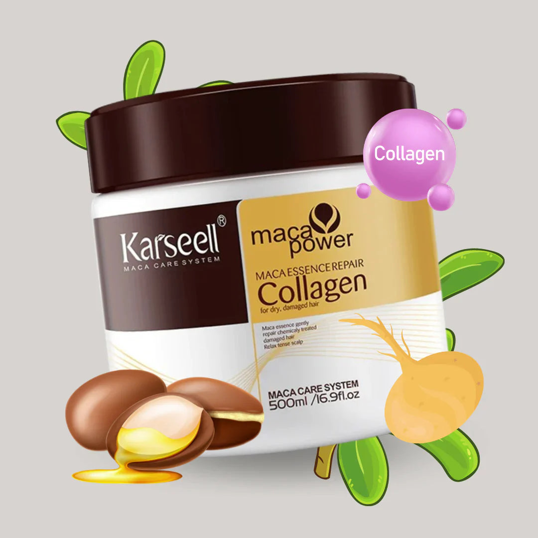 TRATAMIENTO CAPILAR CON COLÁGENO KARSEELL REPARACIÓN PROFUNDA ACONDICIONADOR CON ACEITE DE ARGÁN Y COLÁGENO, MASCARILLA ESENCIA PARA CABELLO SECO Y DAÑADO, TODOS LOS TIPOS DE CABELLO, 16.90 OZ / 500 ML.